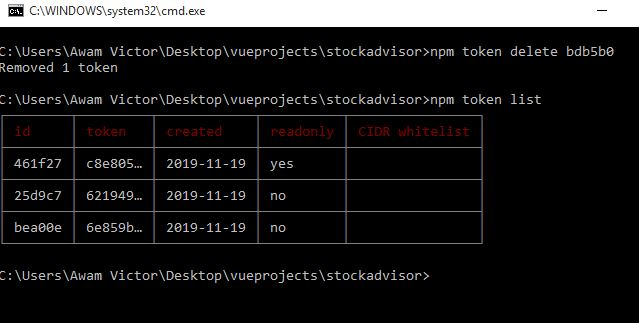 npm npm how to tokens removel