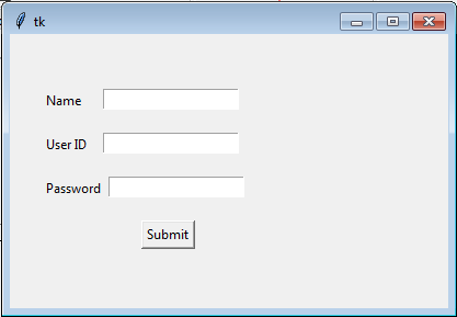 Flowchart: Create three single line text-box to accept a value from the user using tkinter module